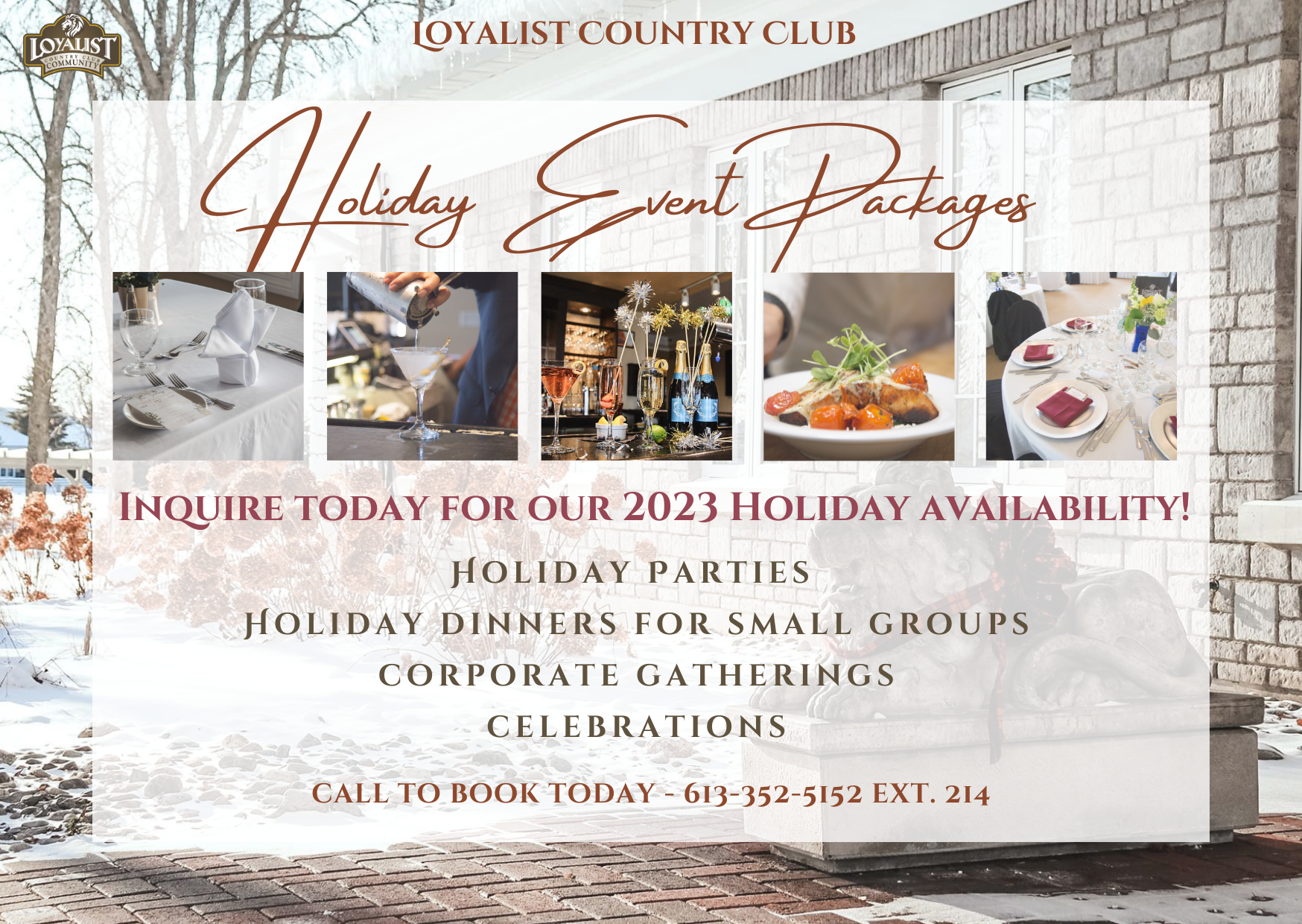 holiday package advertising to contact the venue at 613 3525152