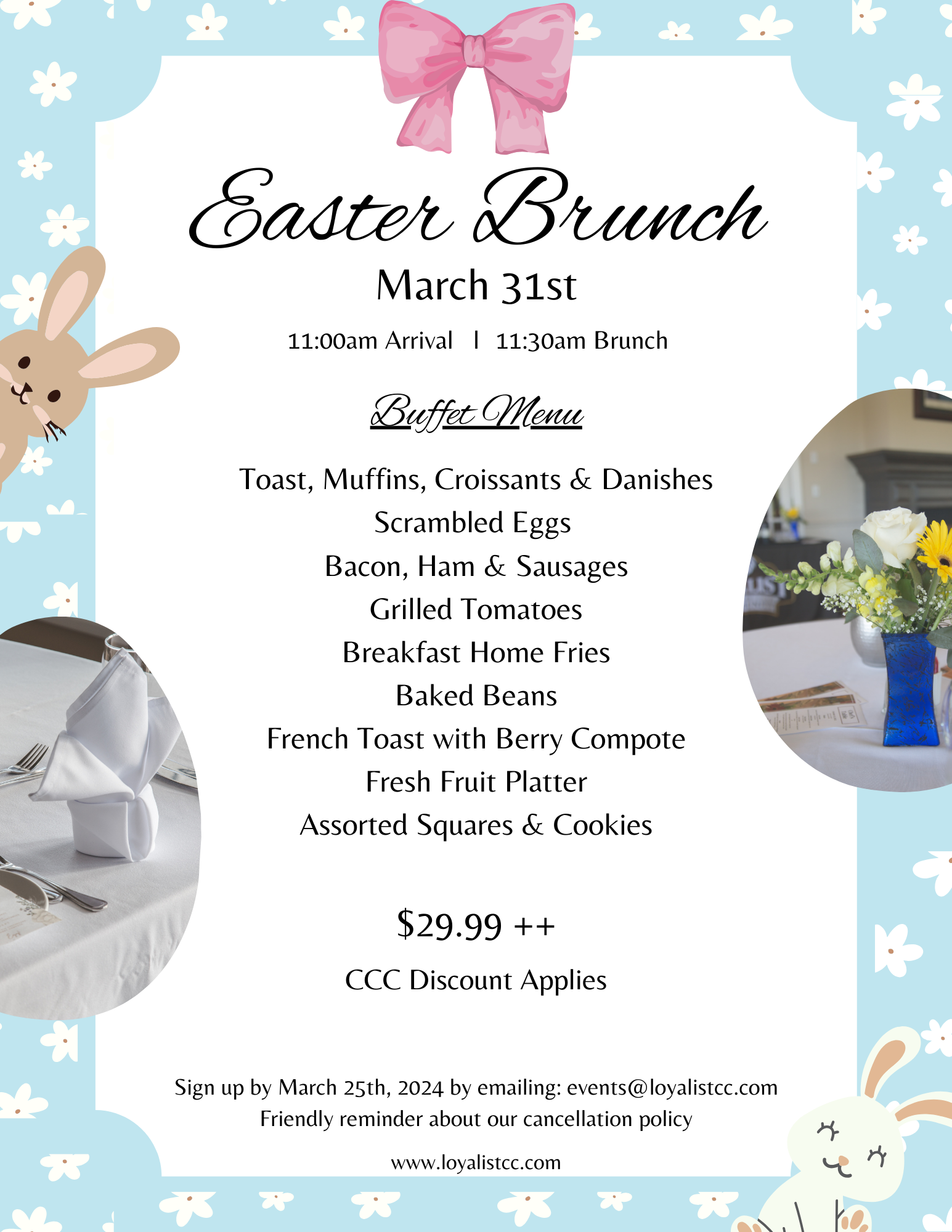 Loyalist Country Club is hosting an Easter Brunch on March 31st