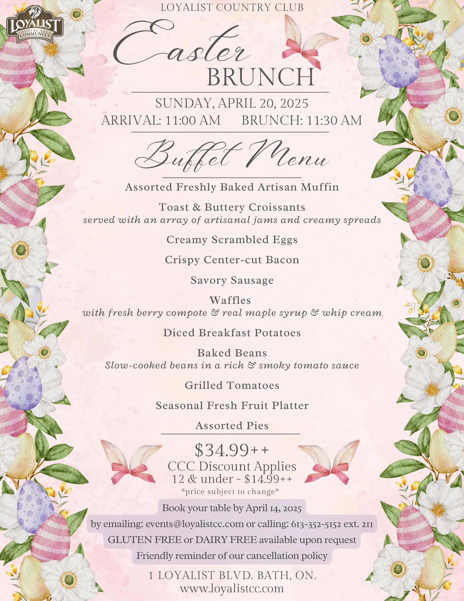 Loyalist Country Club is hosting Easter Brunch on April 20th