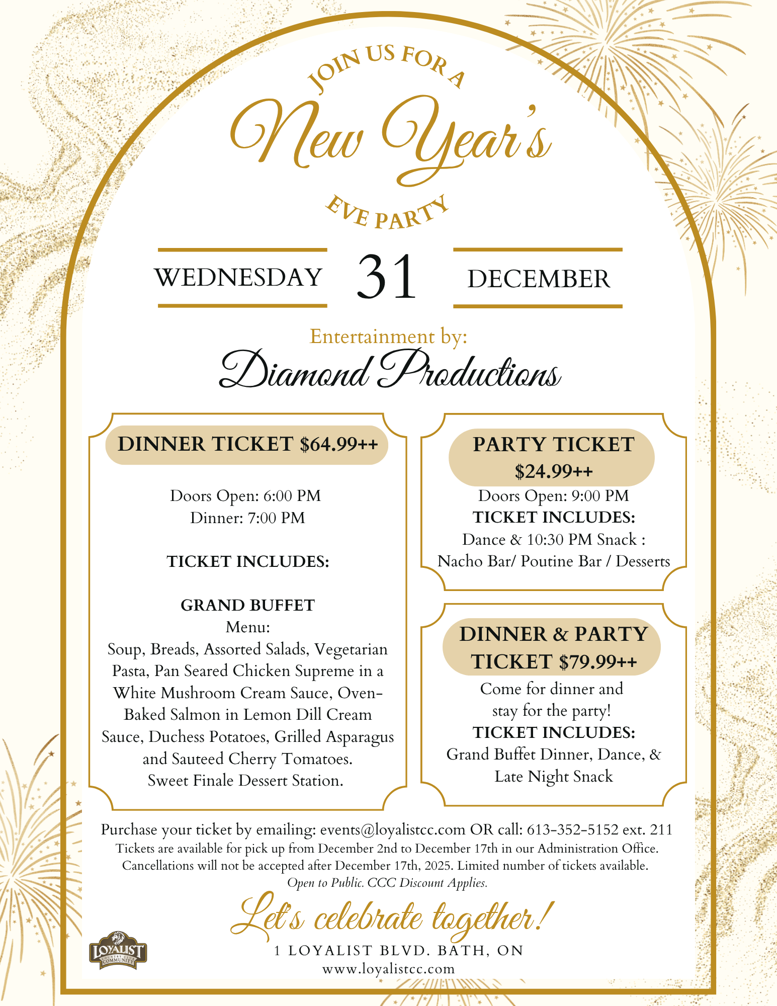 Loyalist Country Club is hosting a New Year's Eve Party on December 31st