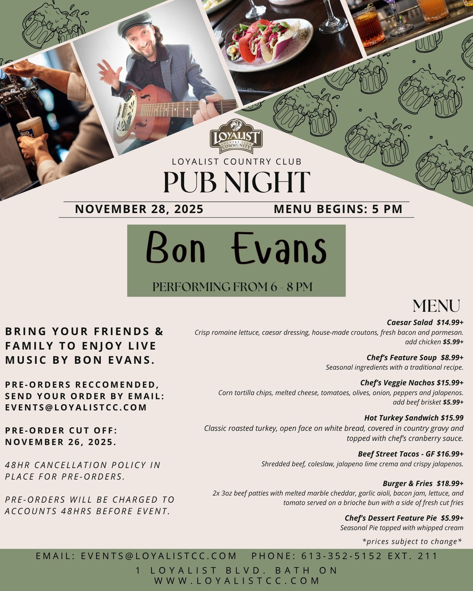 November 28, 2025 Bon Evans Pub Night